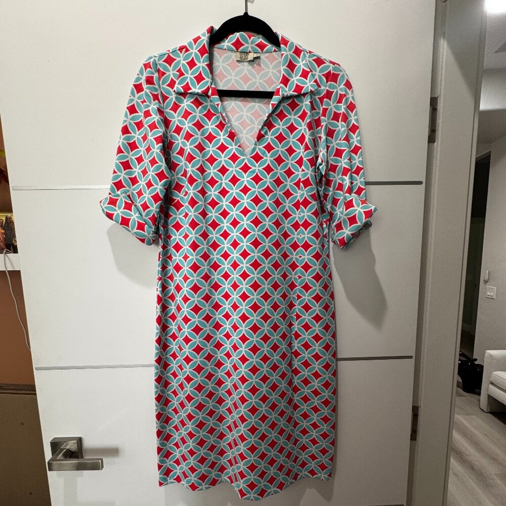 Katherine Way Dress M Shift 3/4 Sleeve Collared Resort